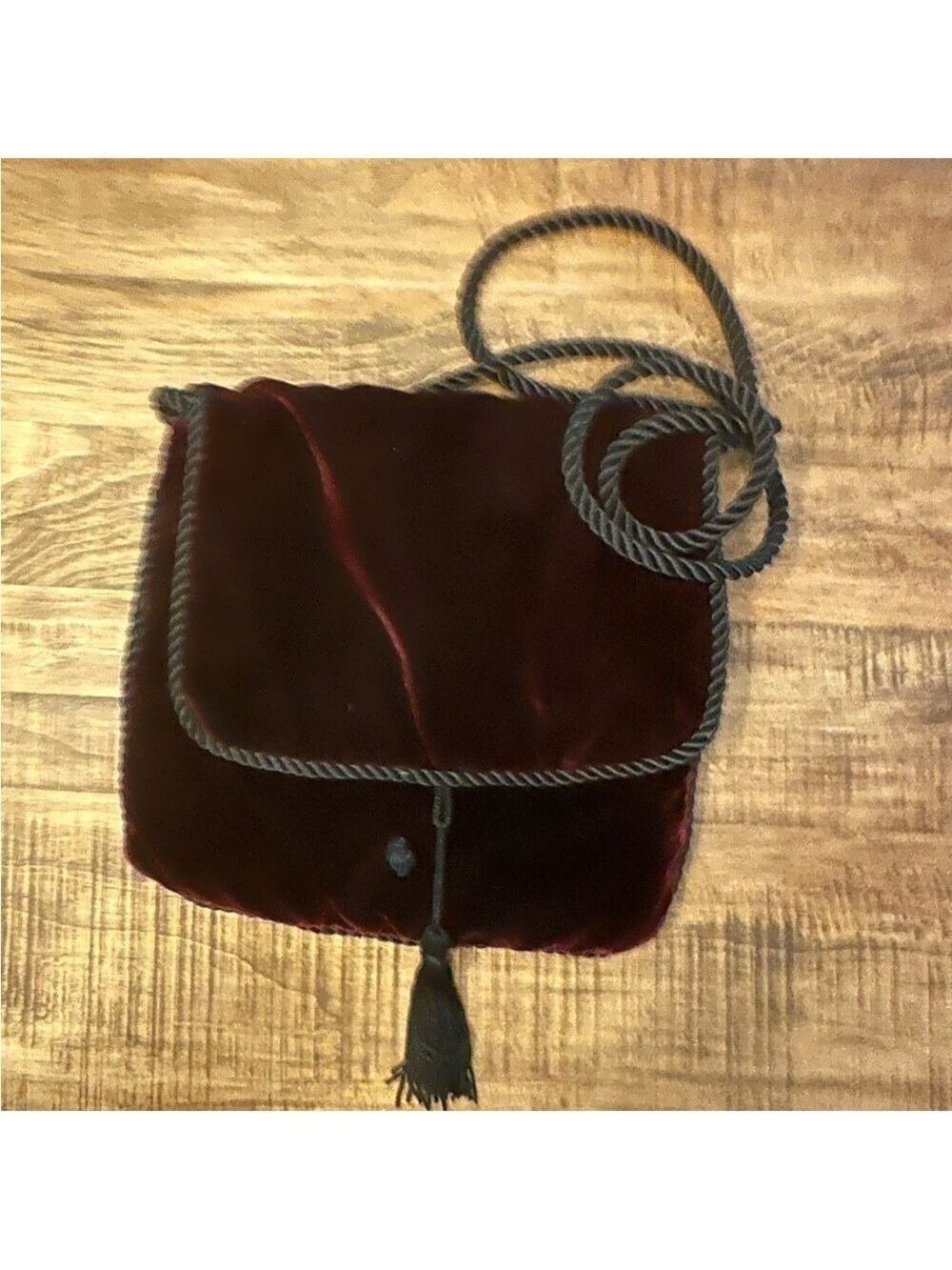 Vintage - Burgundy Velvet & Black Satin Shoulder/Crossbody/Clutch Bag w/Tassel